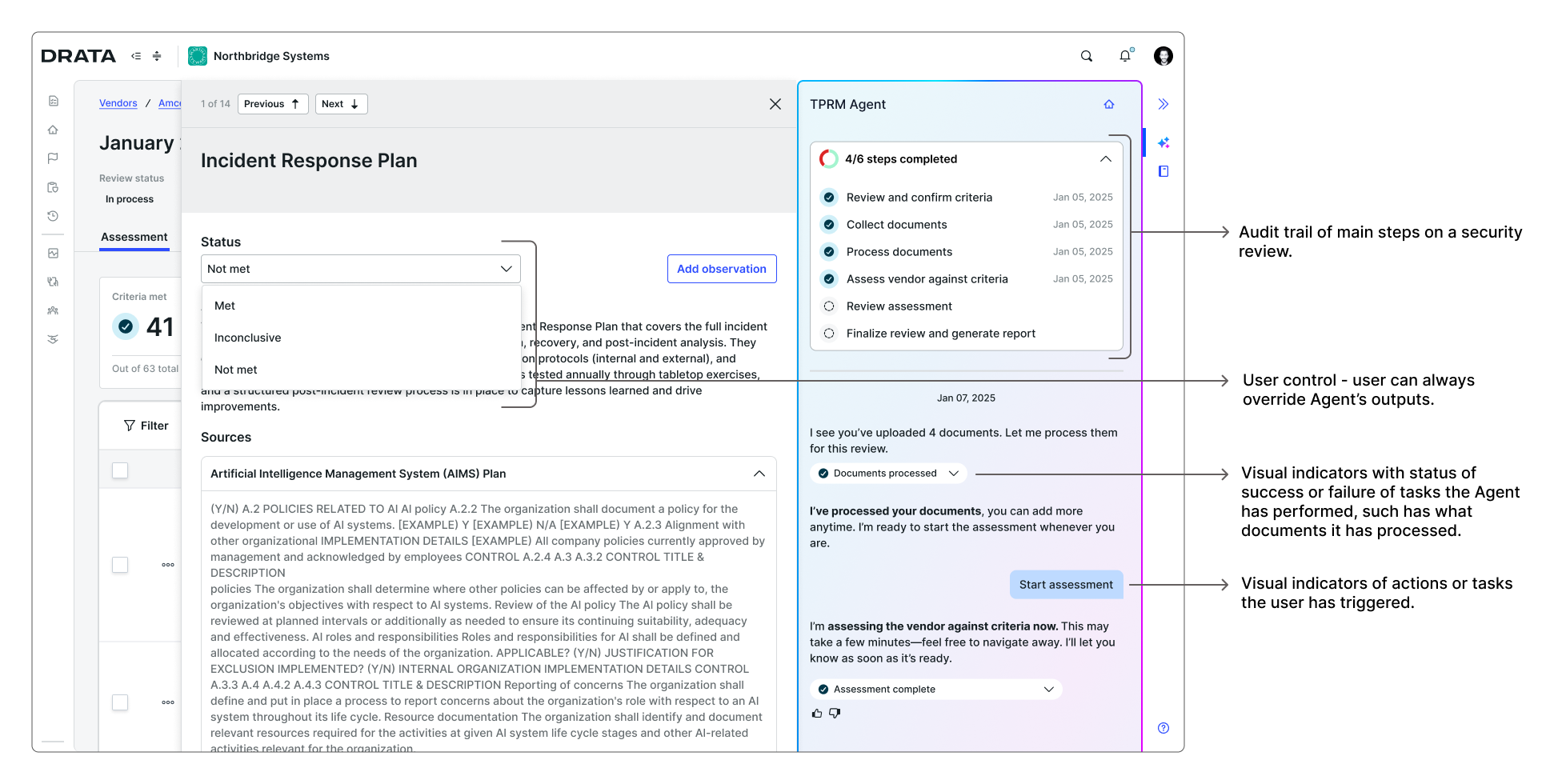 Transparency and system behaviors: audit trail, explainability panel, and user override controls